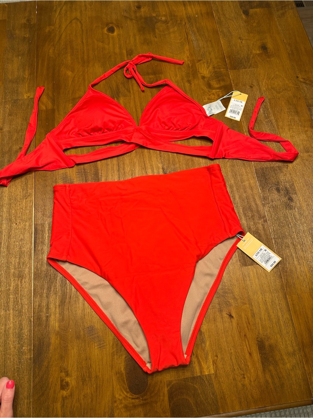 Kona Sol High Waisted Red Two-Piece Bikini Set